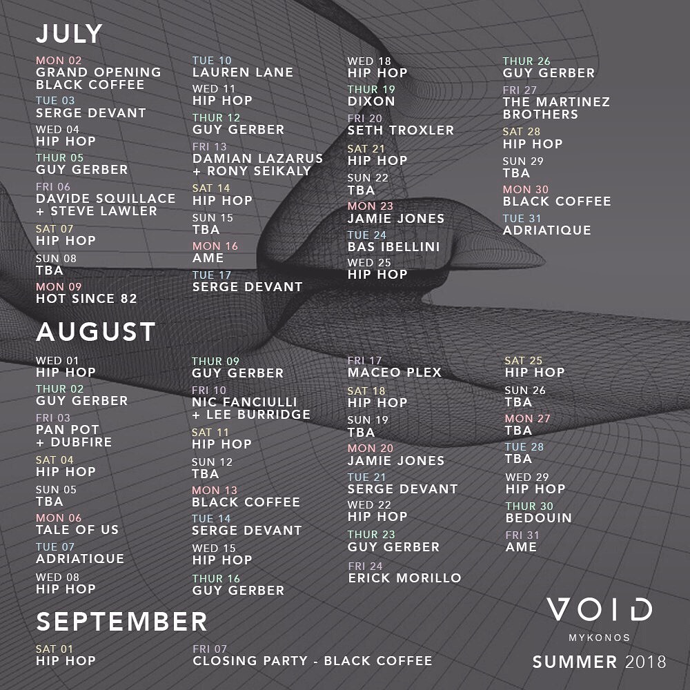 Void Mykonos presents Black Coffee, Tale Of Us, Dixon, Guy Gerber, The